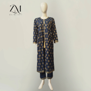 Blue Jacquard 2-Piece with Stunning Golden Design