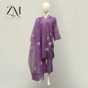 Purple Hand-Painted Lawn 3-Piece Suit