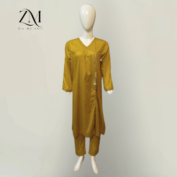 Stitched 2-Piece Gold Paste Print Angrakha – A-Line Cut with Gotta Work